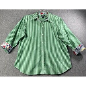 Chaps Green Striped 3/4 Sleeves Buttons Down Size XL
